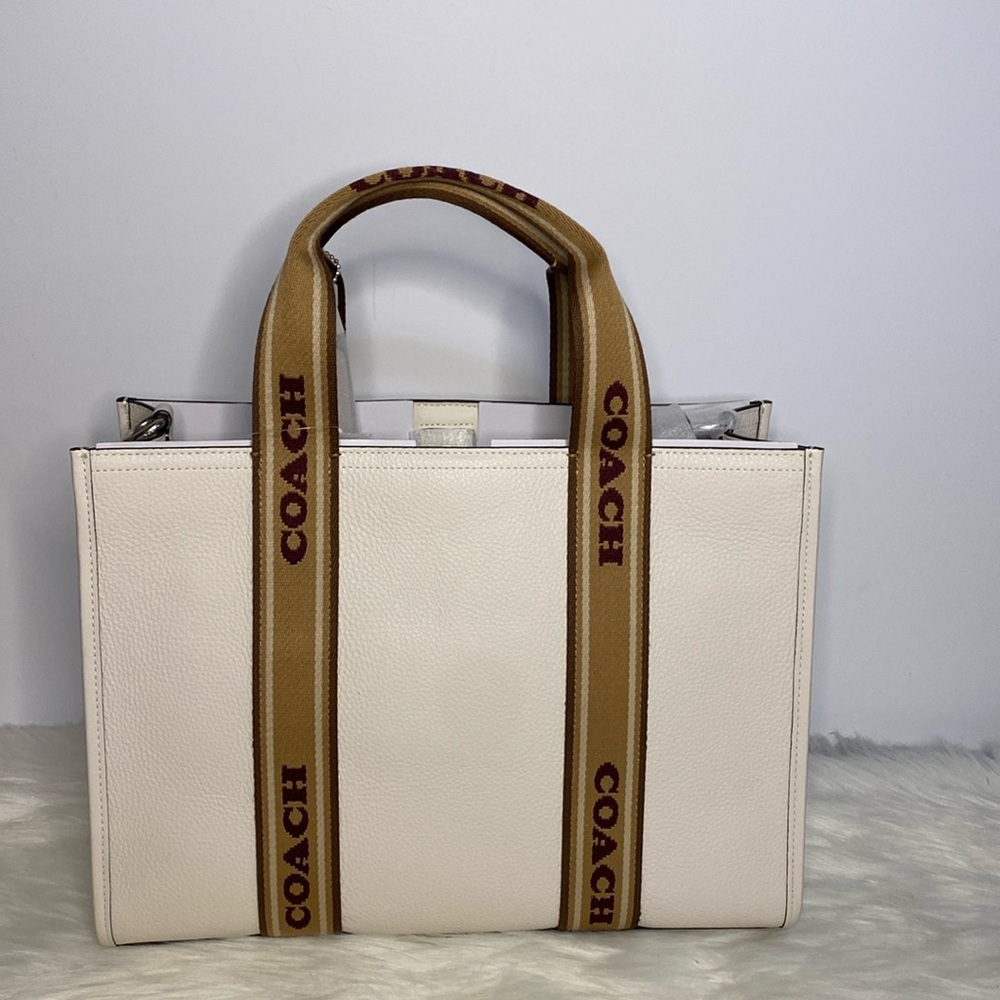 Coach Leather Web Smooth Tote Chalk Color NWT Crossbody Medium